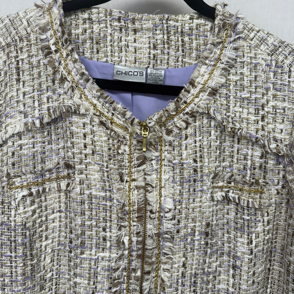 Women's Chico's Plus 16 Tweed Blazer Jacket Beige Purple - Picture 4 of 14